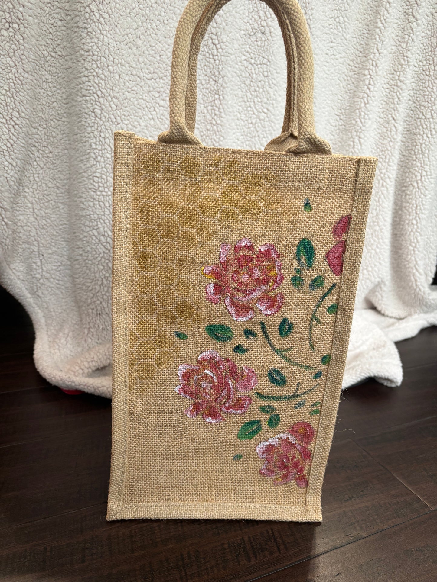 Wine Bag- Hand Painted on Upcycled Jute Bag