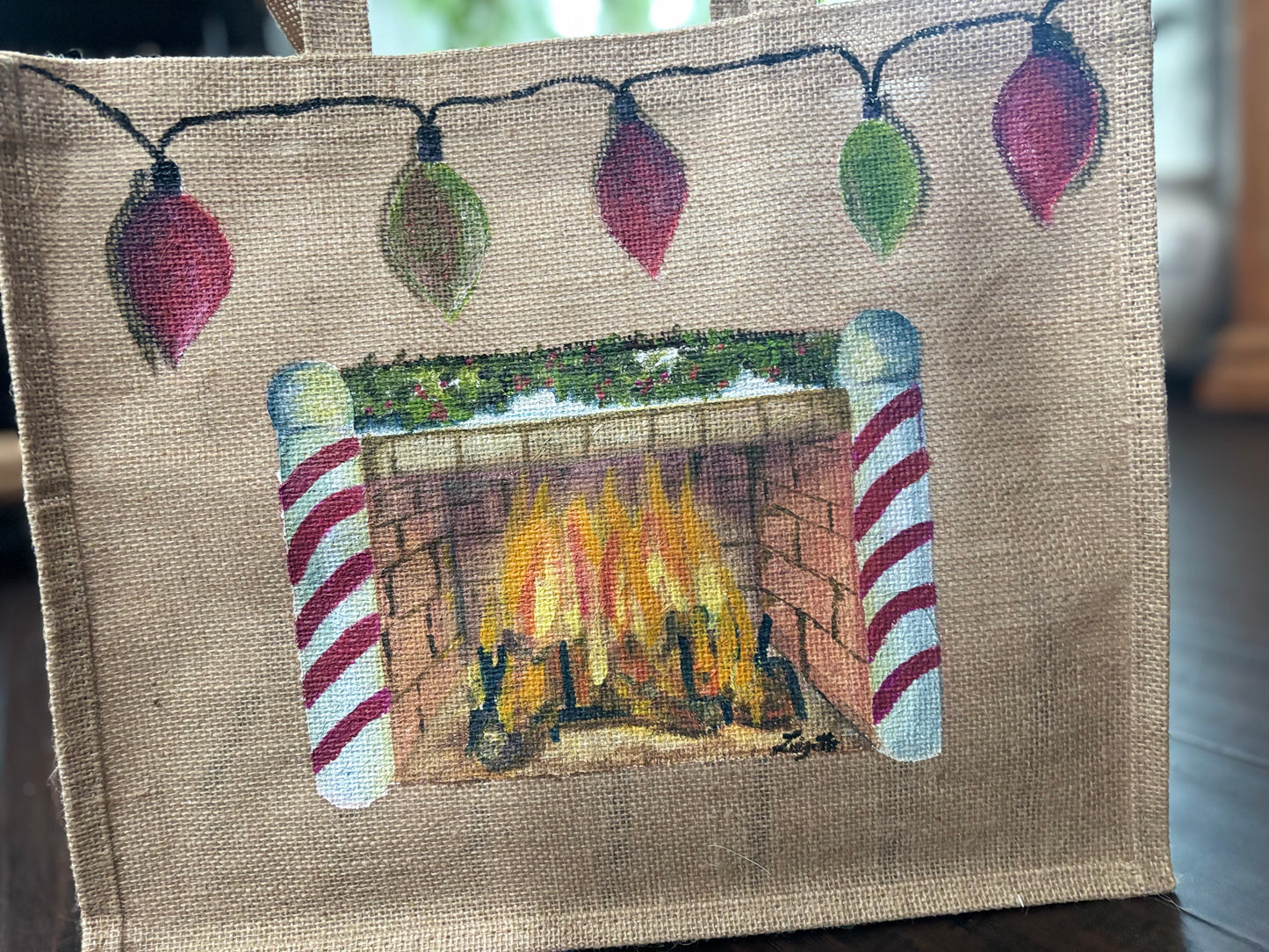 Holiday Vibes Jute Bag - Upcycled Hand Painted Bag - Hot Holiday Gift