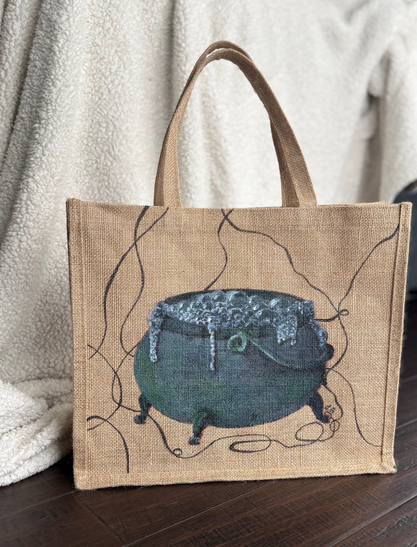 Bubbles- Hand Painted on Upcycled Jute Bag