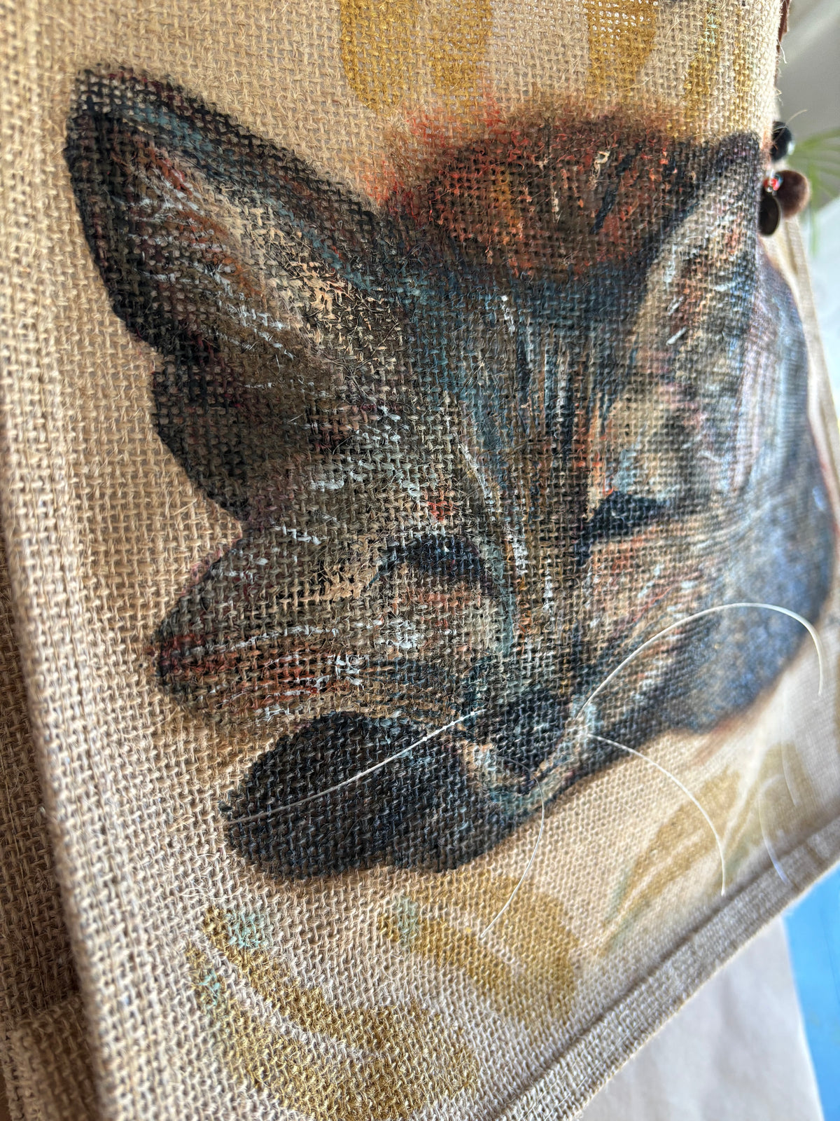 Foxy Lady - Wearable Painting on Upcycled Jute Bag