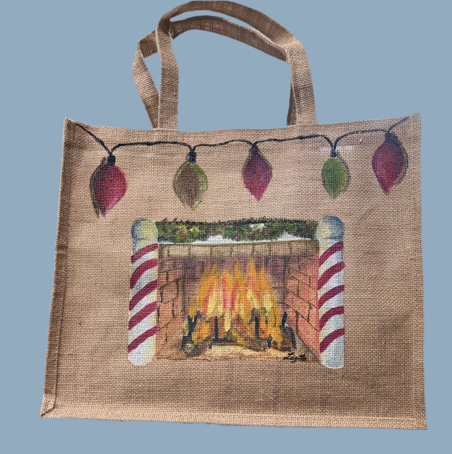 Holiday Vibes Jute Bag - Upcycled Hand Painted Bag - Hot Holiday Gift
