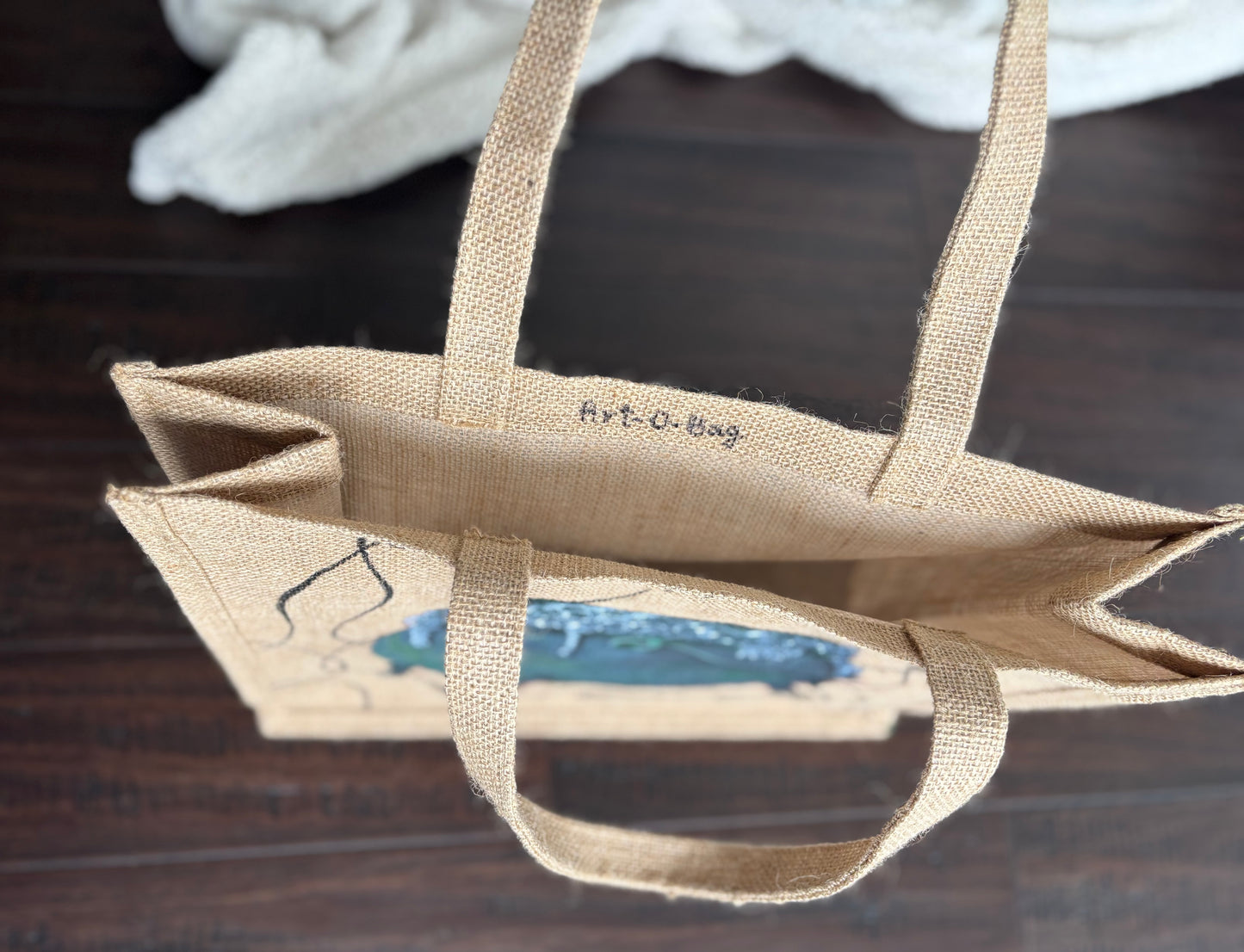 Bubbles- Hand Painted on Upcycled Jute Bag