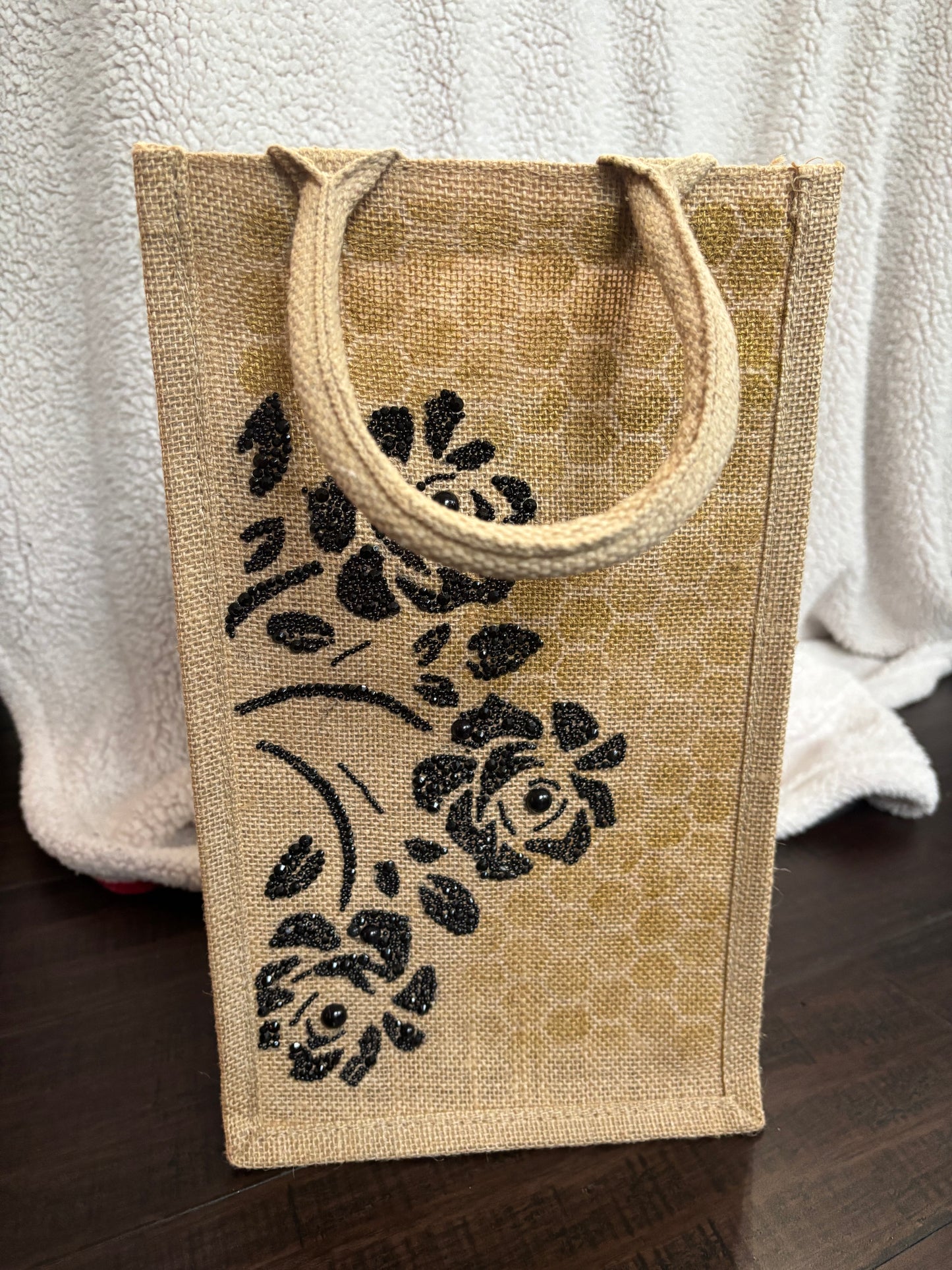 Wine Bag- Hand Painted on Upcycled Jute Bag