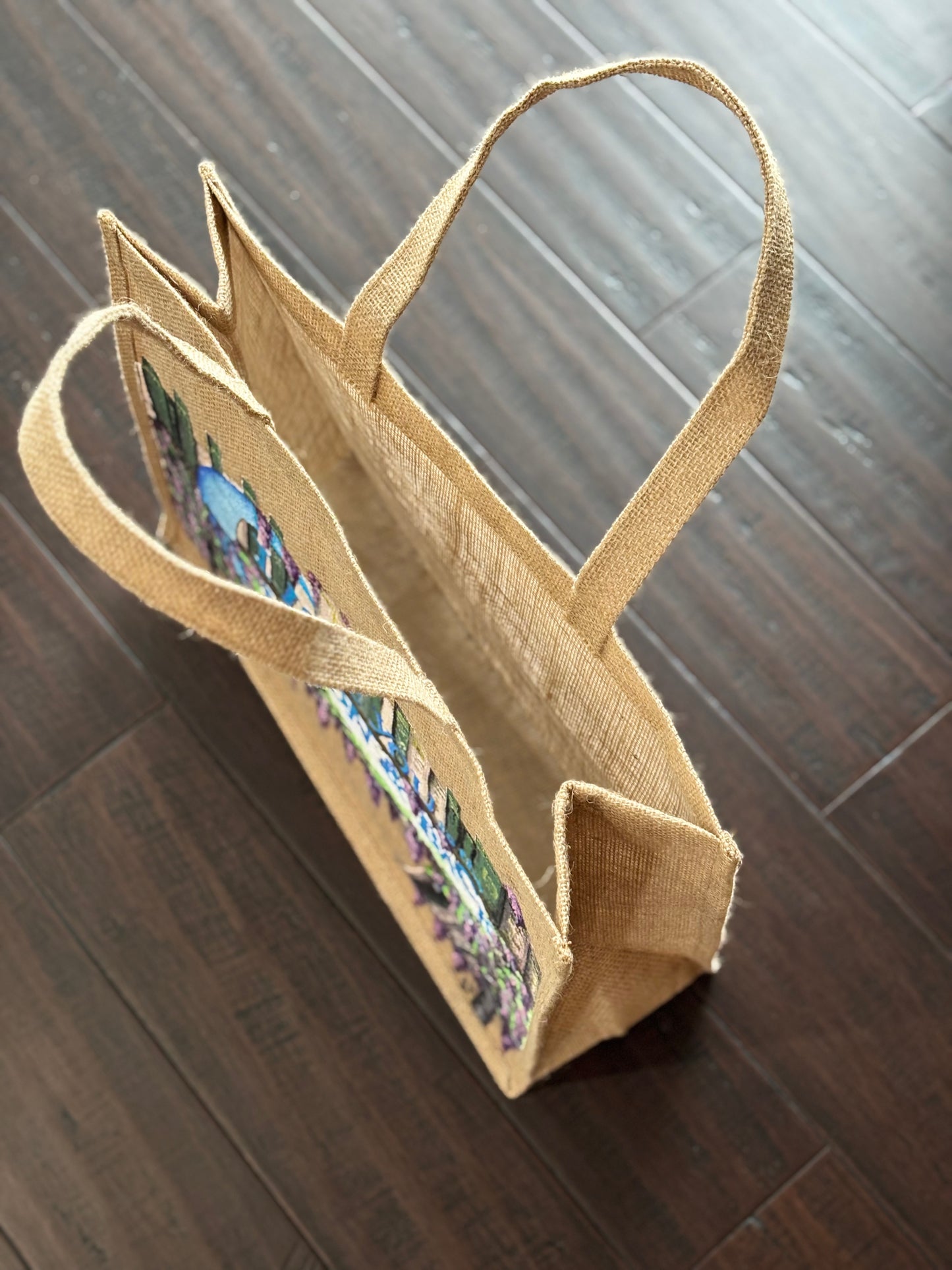 To the Moon & Back - Painting on UpcycledJute Bag