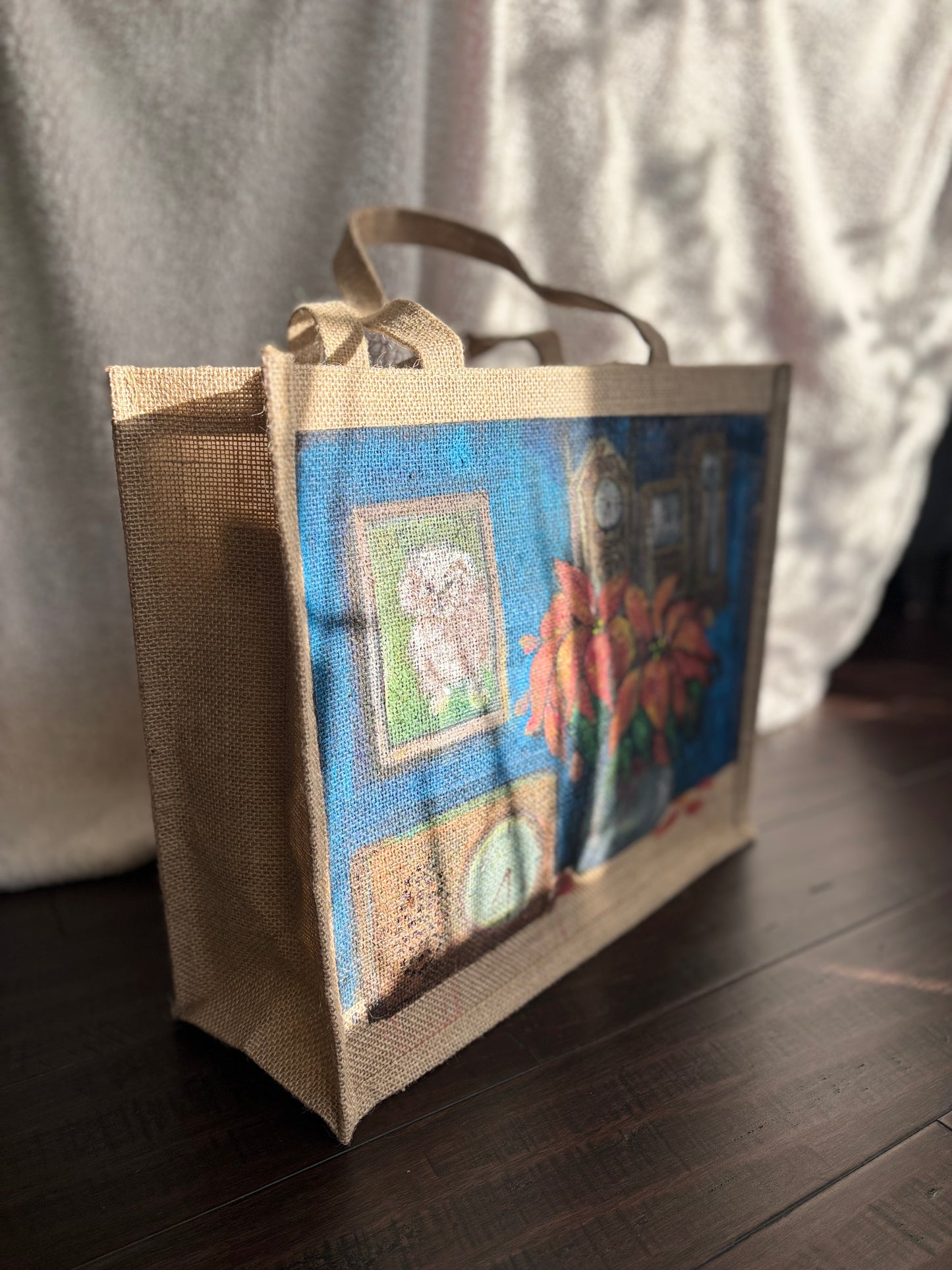 Time- Hand Painted on Upcycled Jute Bag