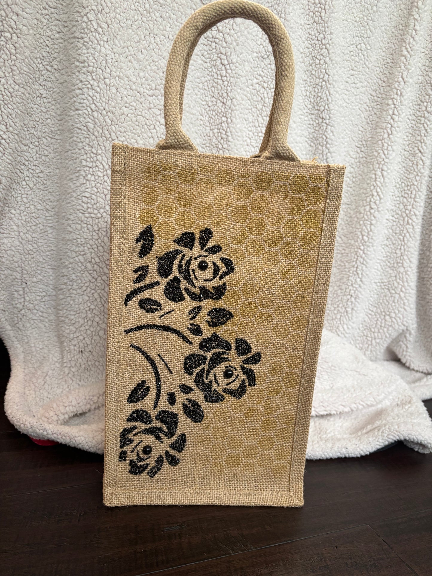 Wine Bag- Hand Painted on Upcycled Jute Bag