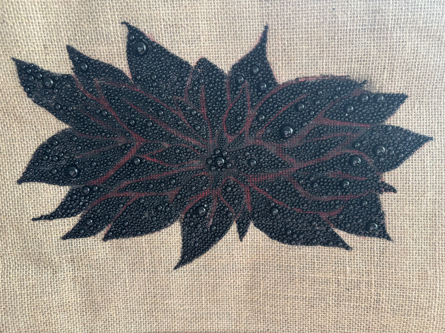 Black Pearls - hand made stylish design on Upcycled Jute bag. Valentine Gift