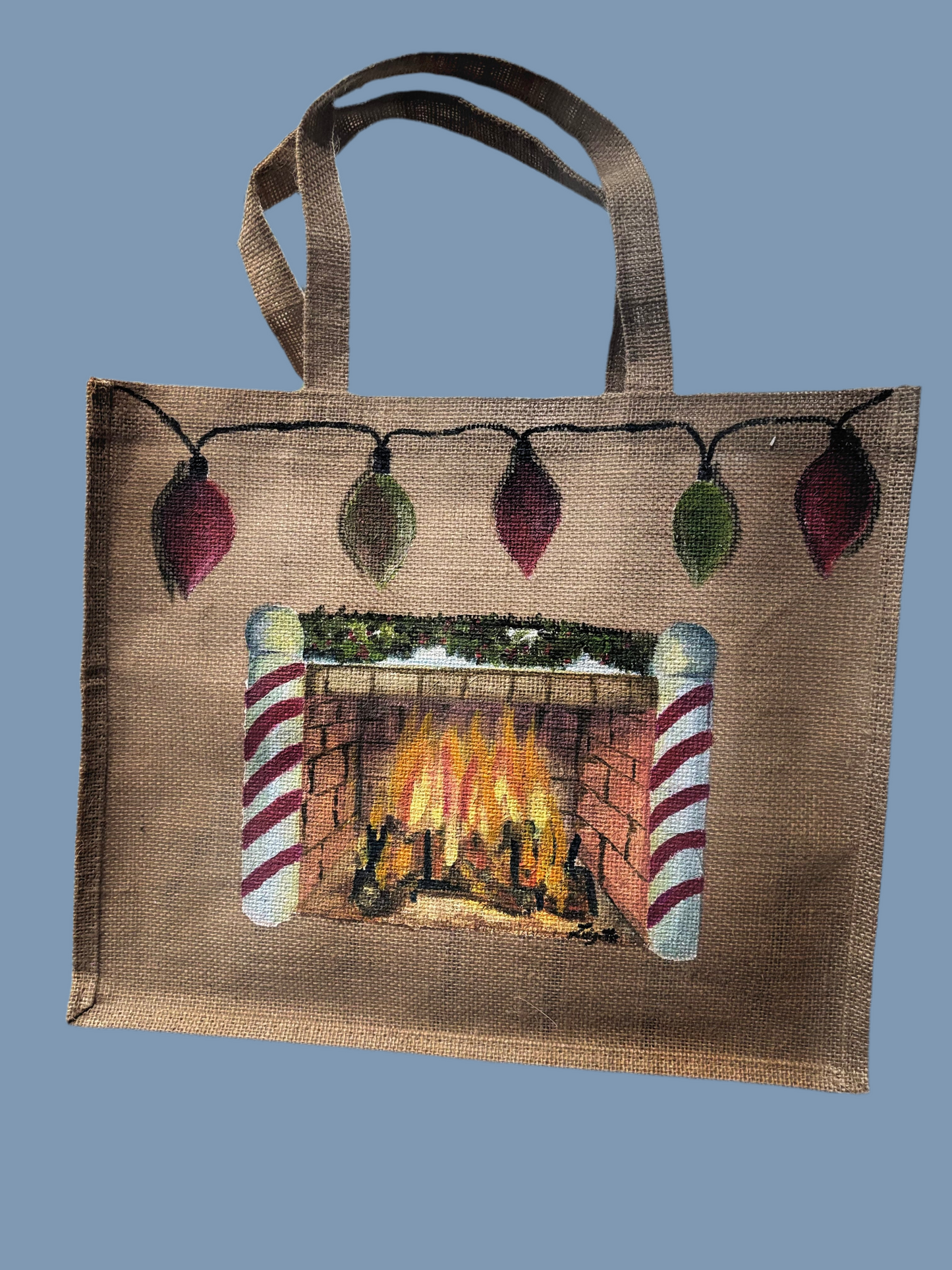 Holiday Vibes Jute Bag - Upcycled Hand Painted Bag - Hot Holiday Gift
