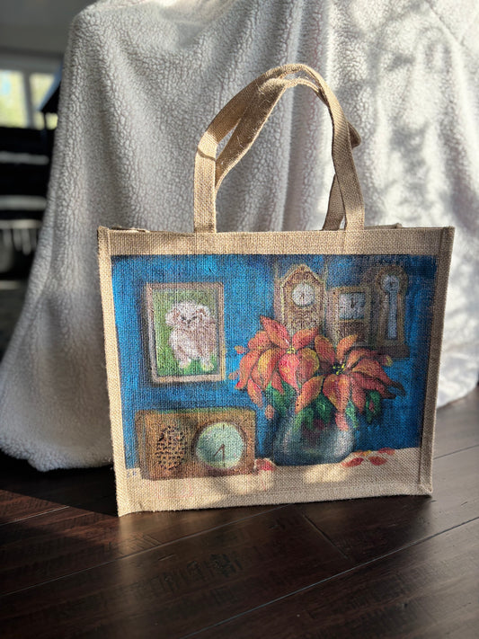 Time- Hand Painted on Upcycled Jute Bag
