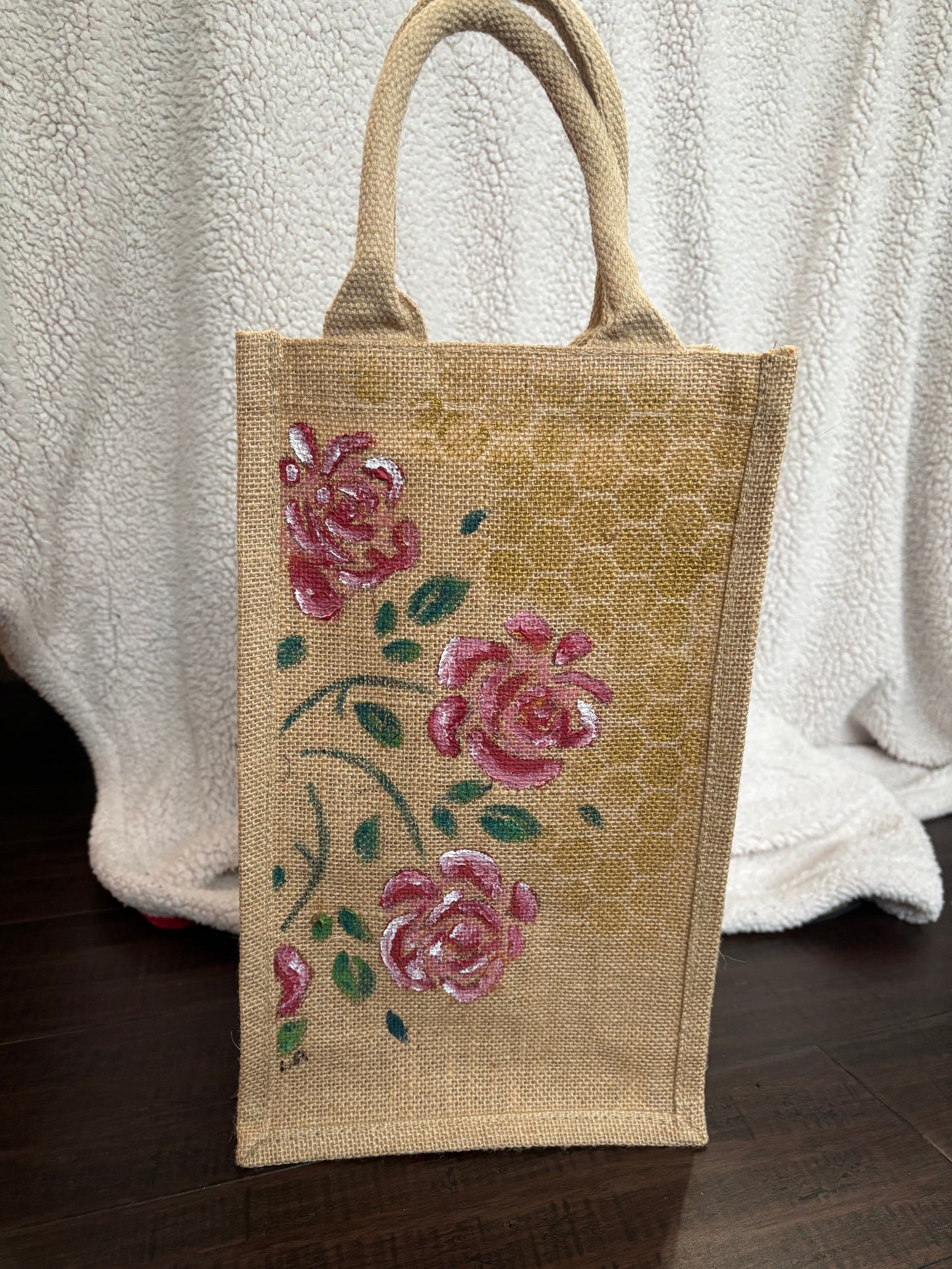 Wine Bag- Hand Painted on Upcycled Jute Bag