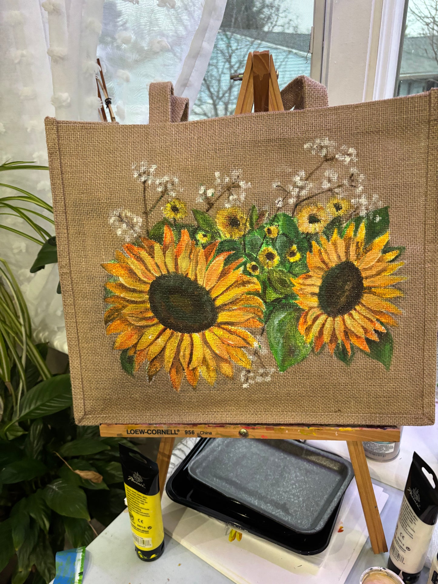 Sunflower Power - Hand Painted on Upcycled Jute Bag
