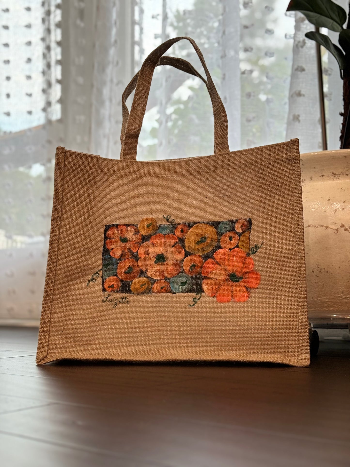 Fall Hand painted Jute Bag