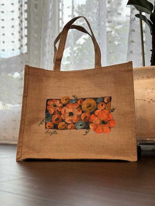 Fall Hand painted Jute Bag