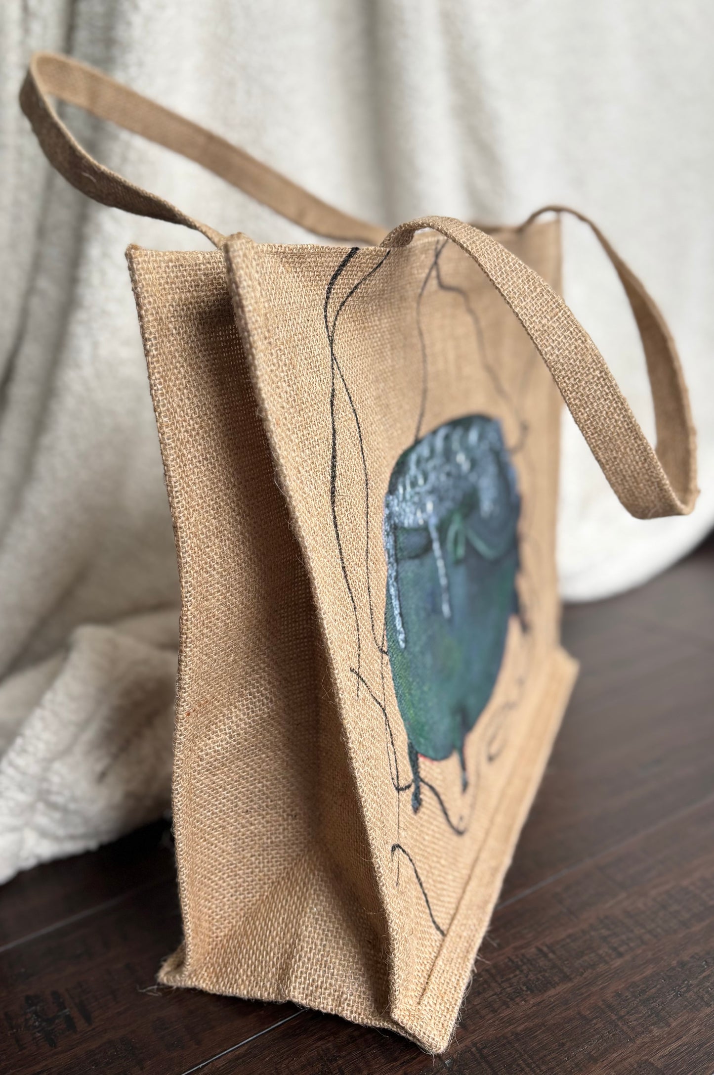Bubbles- Hand Painted on Upcycled Jute Bag
