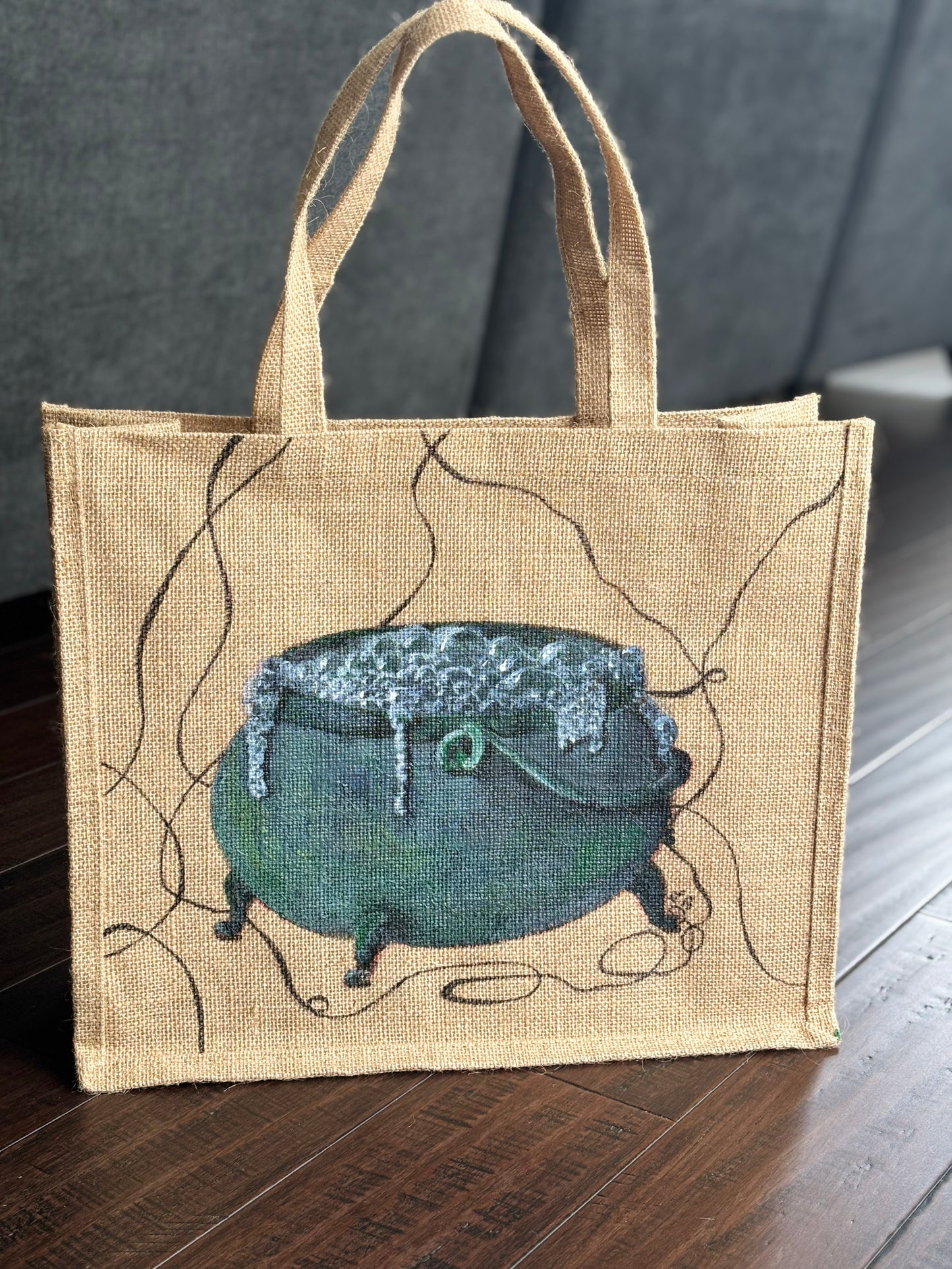 Bubbles- Hand Painted on Upcycled Jute Bag
