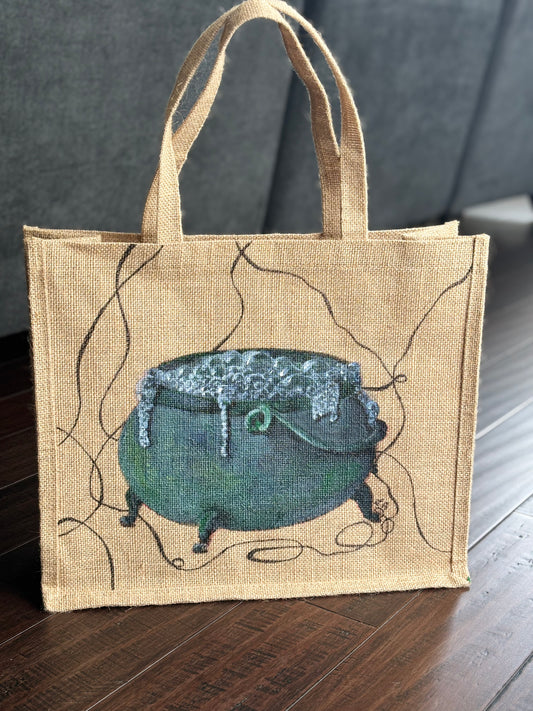 Bubbles- Hand Painted on Upcycled Jute Bag