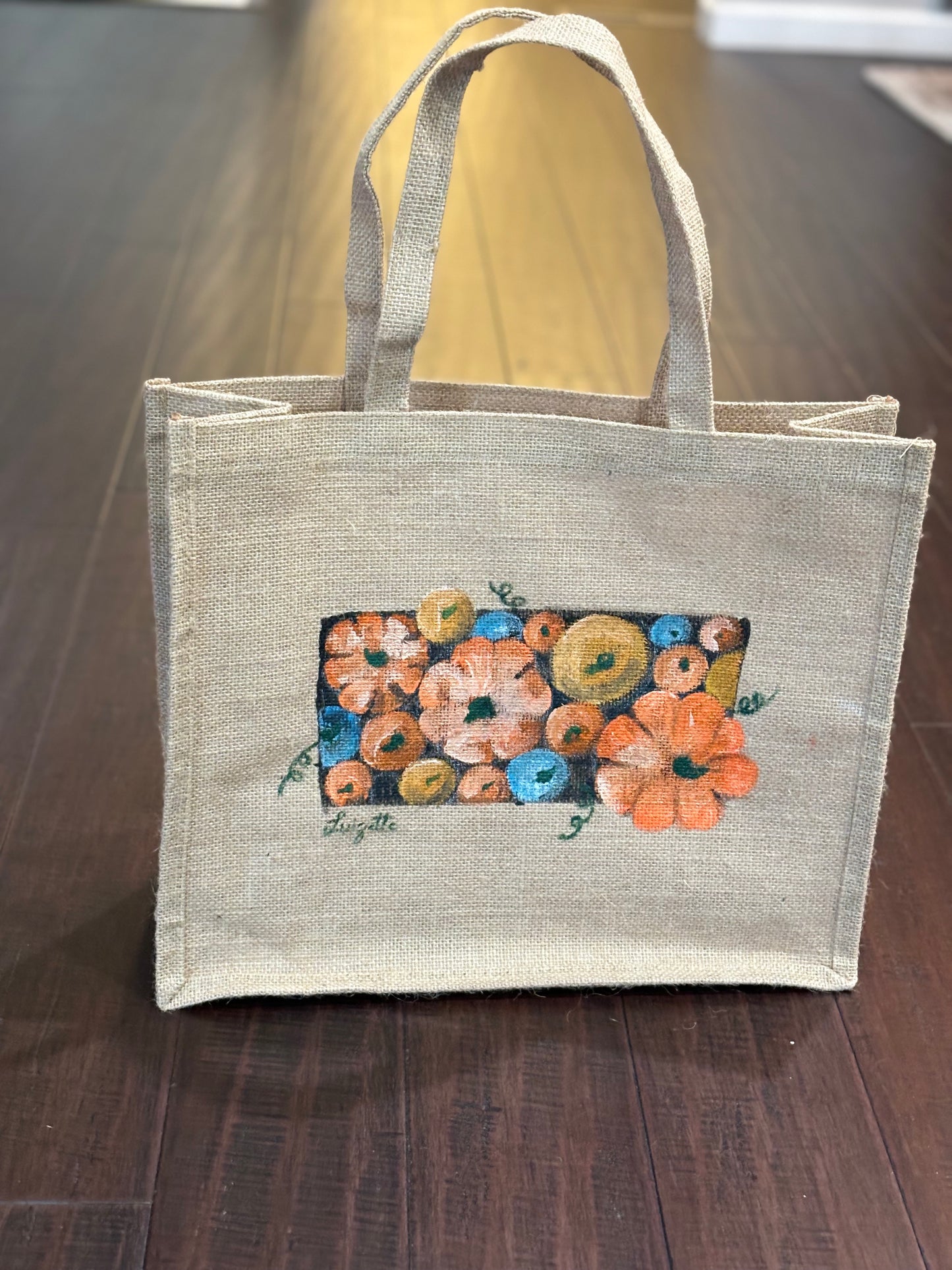 Fall Hand painted Jute Bag