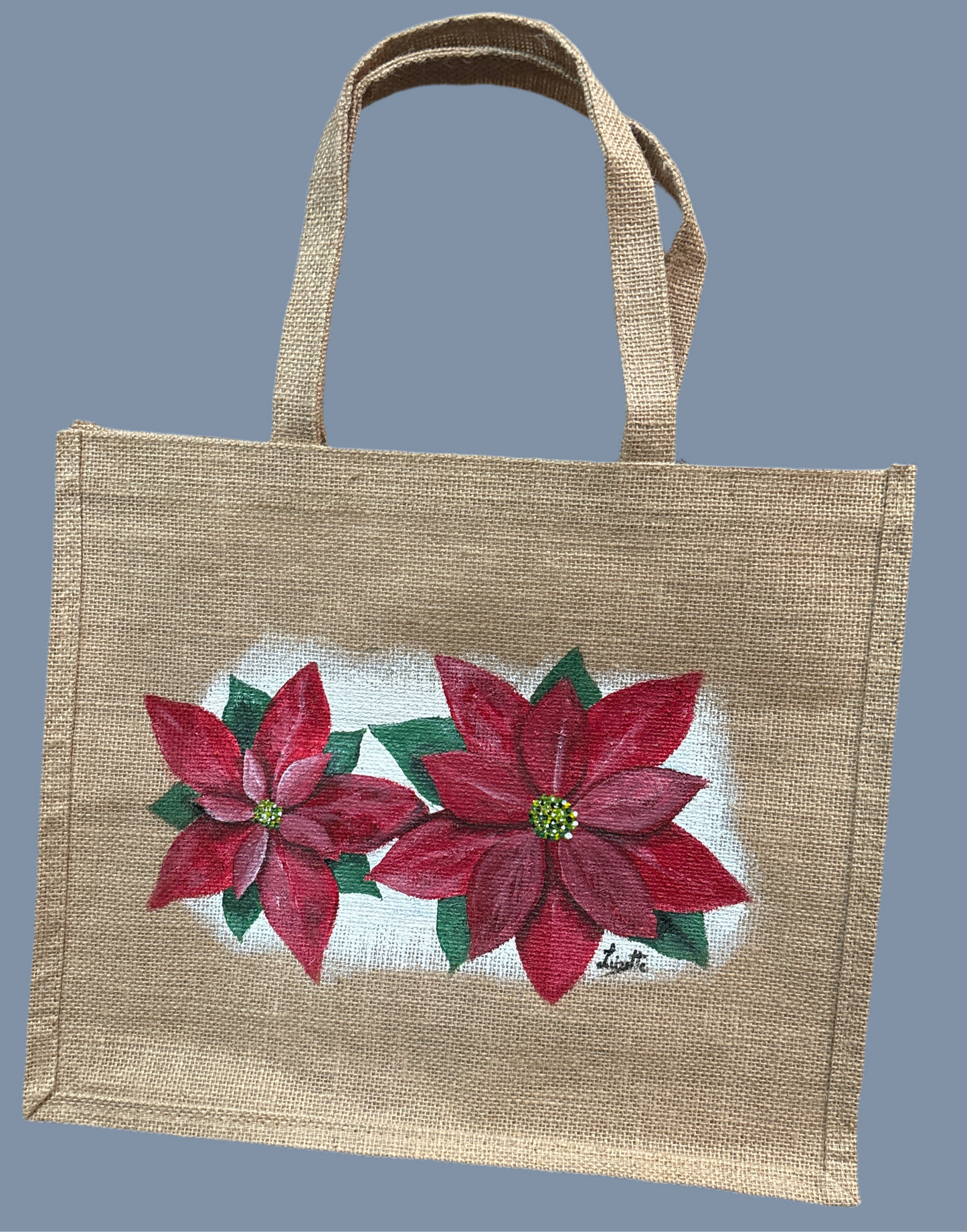 Poinsettia - Handpainted Upcycled Jute Bag
