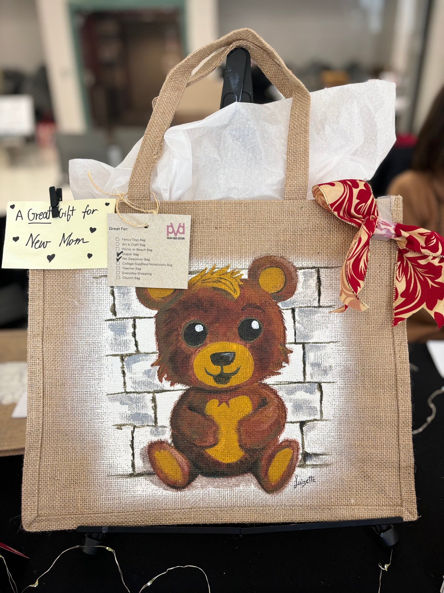 Teddy Bear Sleepover Bag - Upcycled Hand Painted Bag - Hot Holiday Gift