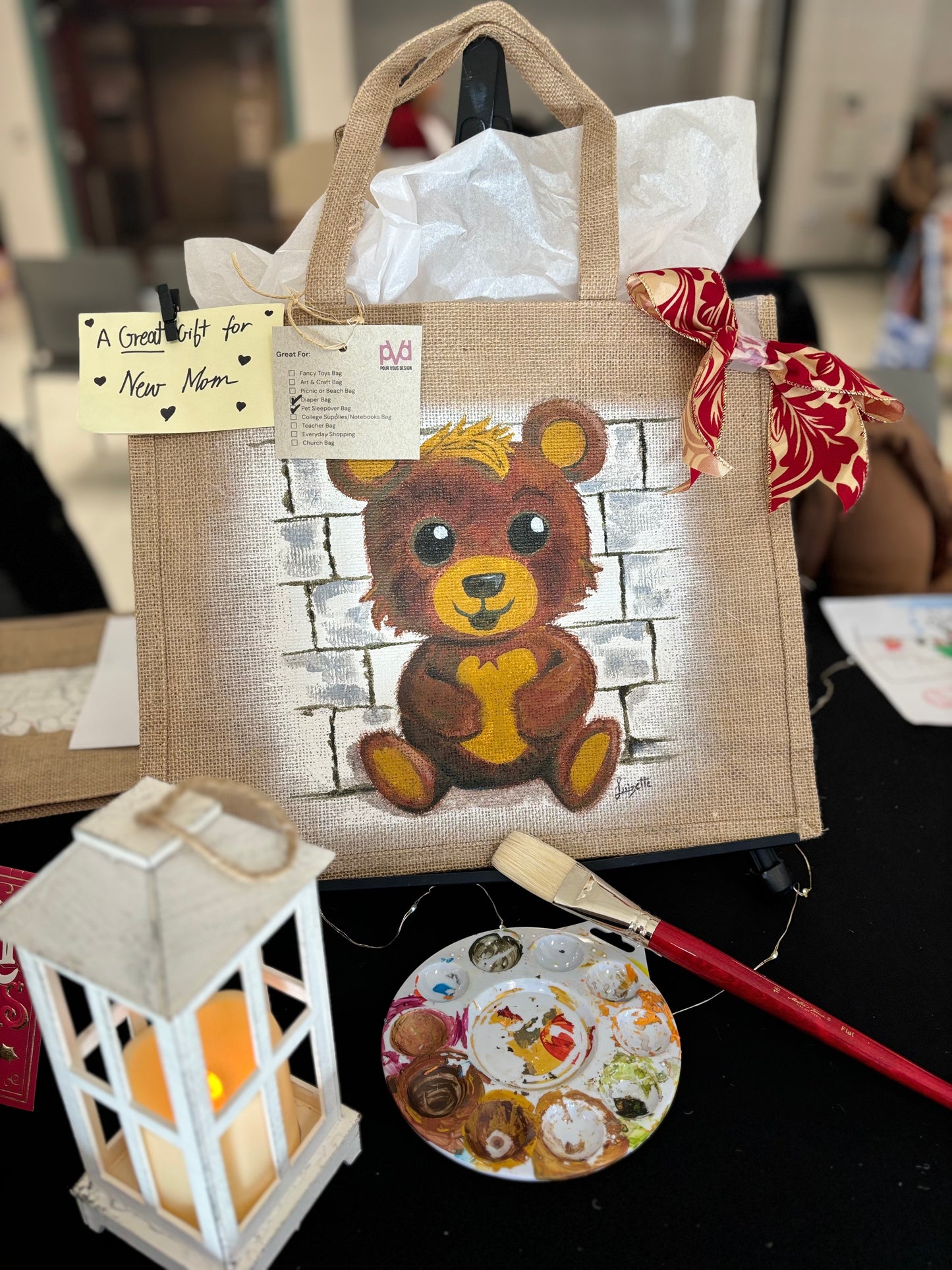 Teddy Bear Sleepover Bag - Upcycled Hand Painted Bag - Hot Holiday Gift