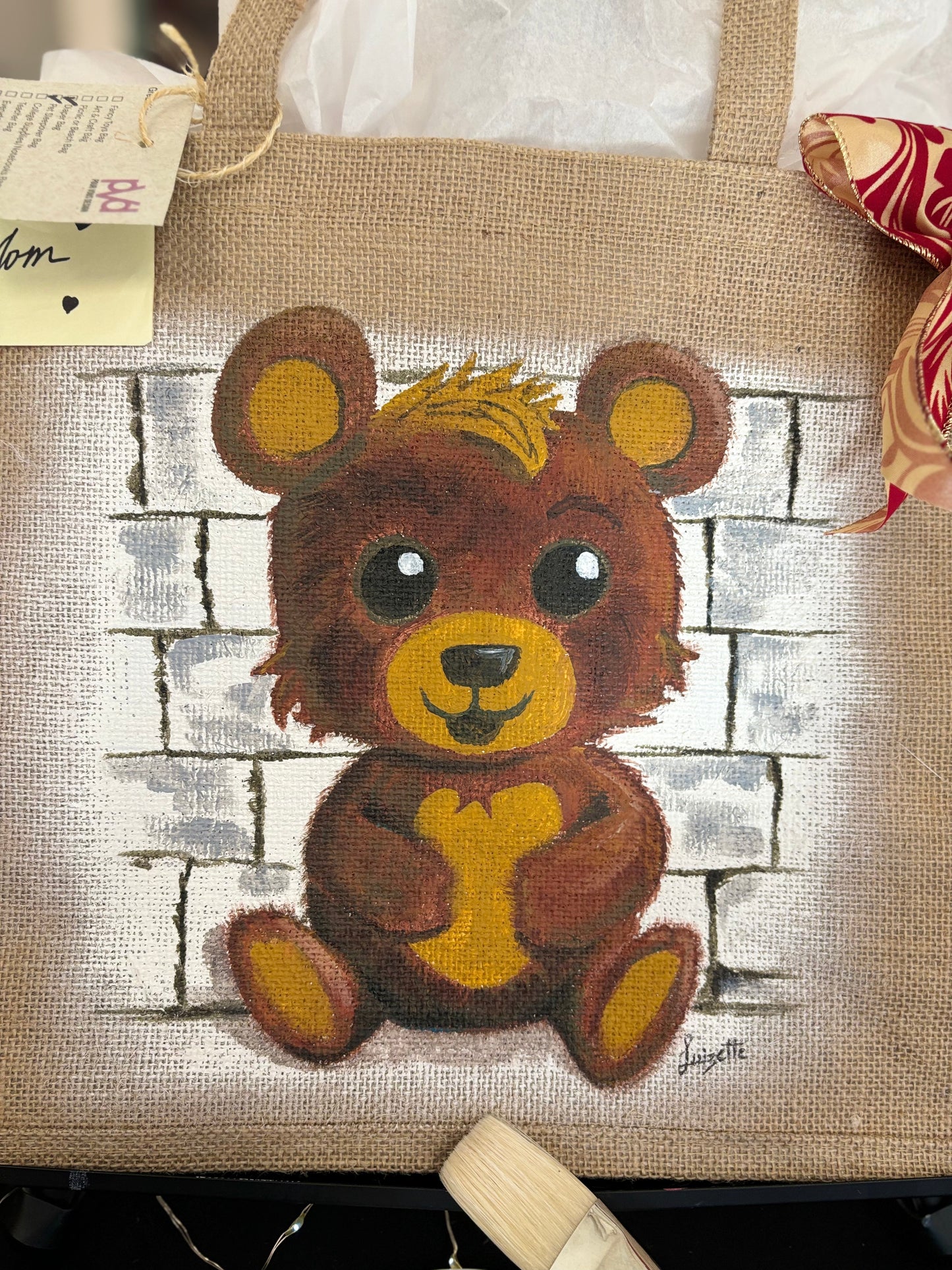 Teddy Bear Sleepover Bag - Upcycled Hand Painted Bag - Hot Holiday Gift