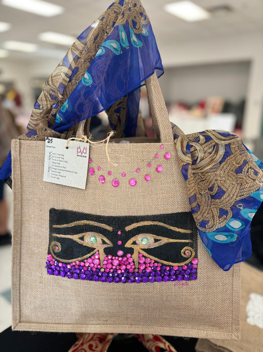 Egyptian Eyes Hand Painted Upcycled Burlap Bag - HOT ITEM for the Holidays